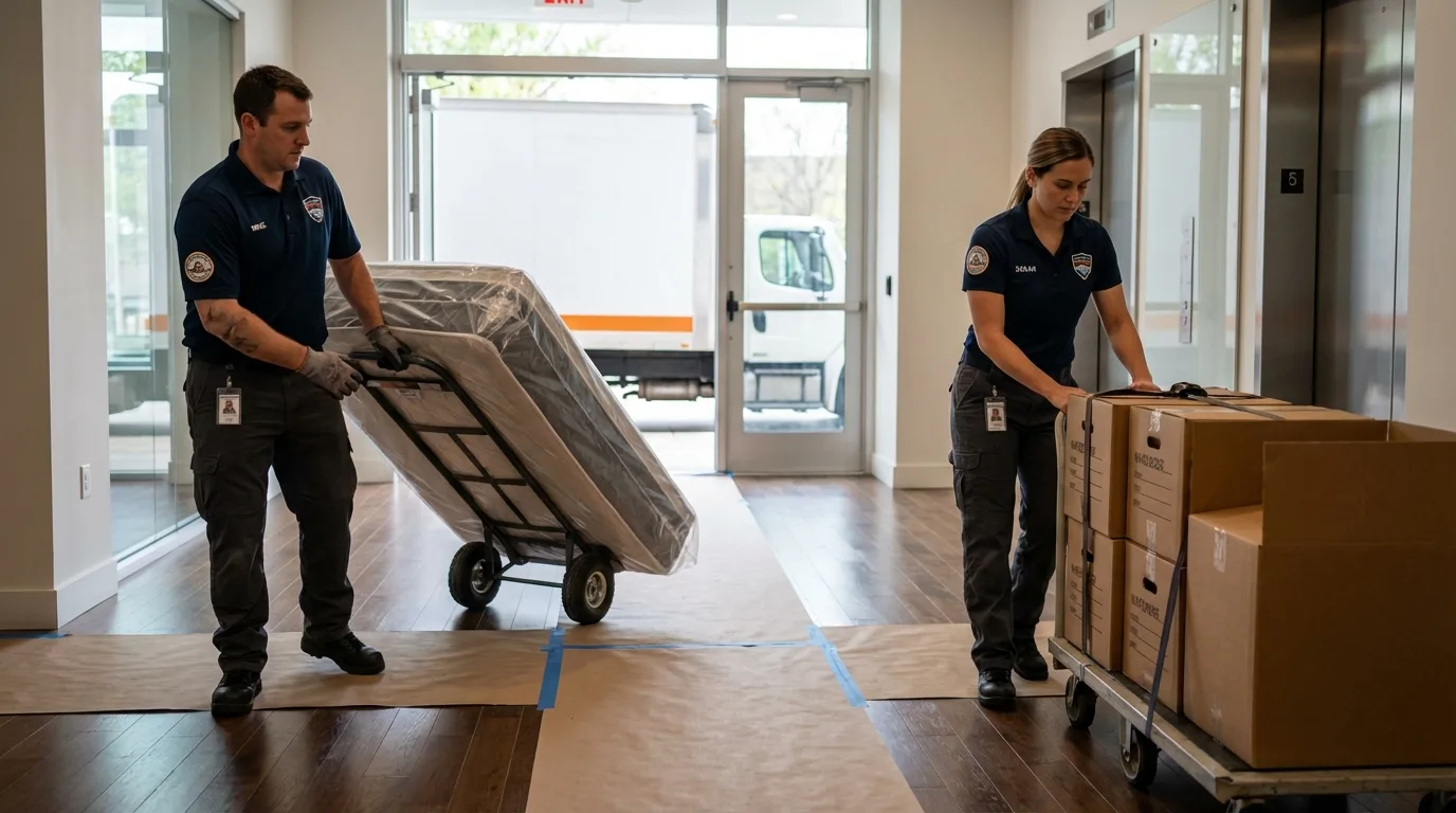 Professional apartment movers loading elevator in Yerington, NV